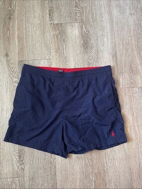 Polo by Ralph Lauren Men's Navy swim Shorts with Red Accent medium trunks